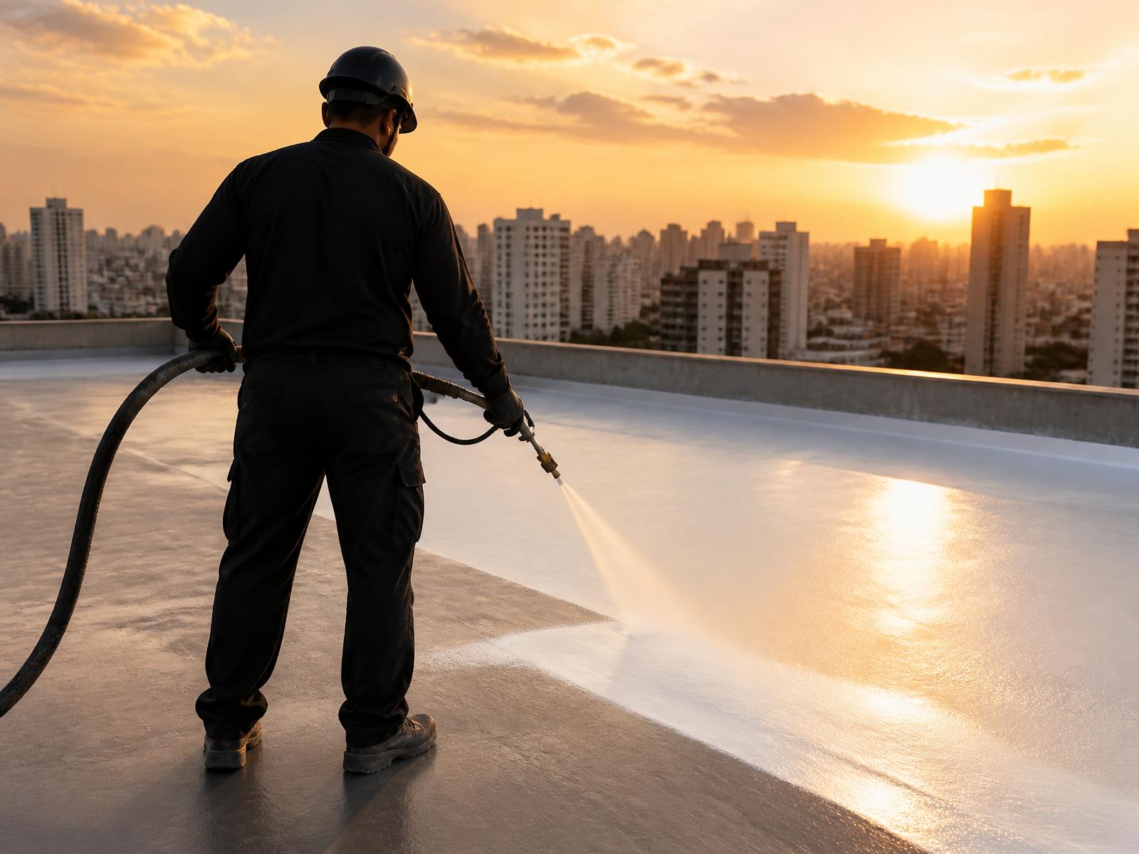 Aplicação profissional de impermeabilizante em laje
